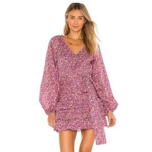 LoveShackFancy l Rina Cherry Wine Mini Dress Revolve Vneck Long Sleeve Sz. 10/M